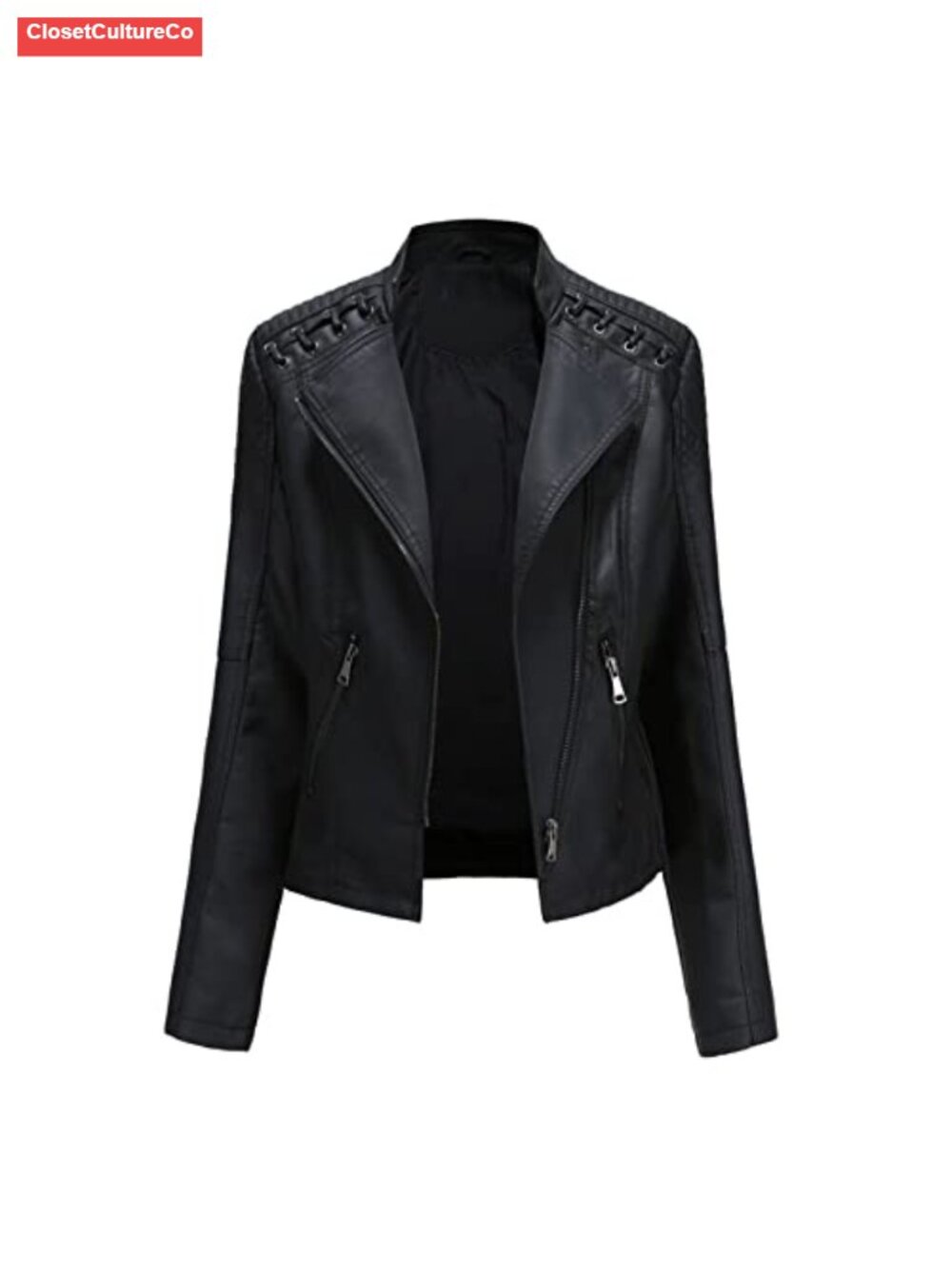 Women's Faux Leather Moto Jacket Casual Short PU Biker Coat